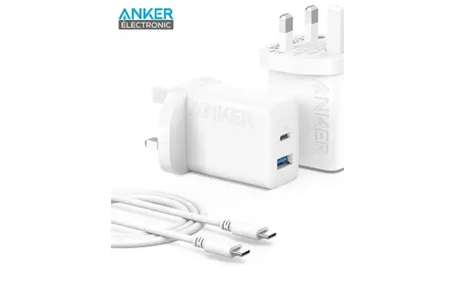 Anker Select High Speed Charger With USB-C 1.5m Cable 20W, 2-Port - White