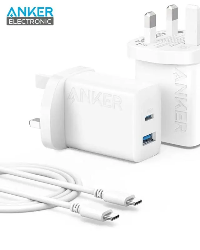Anker Select High Speed Charger With USB-C 1.5m Cable 20W, 2-Port - White