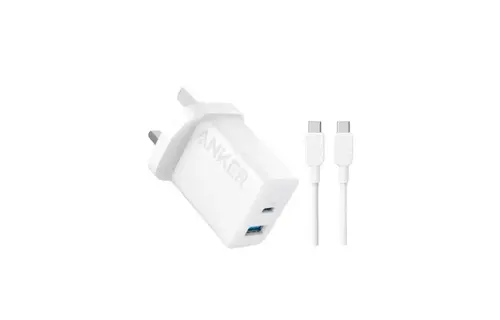 Anker Select High Speed Charger With USB-C 1.5m Cable 20W, 2-Port - White