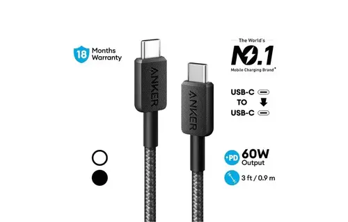 Anker Durable Braided Nylon USB-C Cable 60W 3ft/0.9m - Black