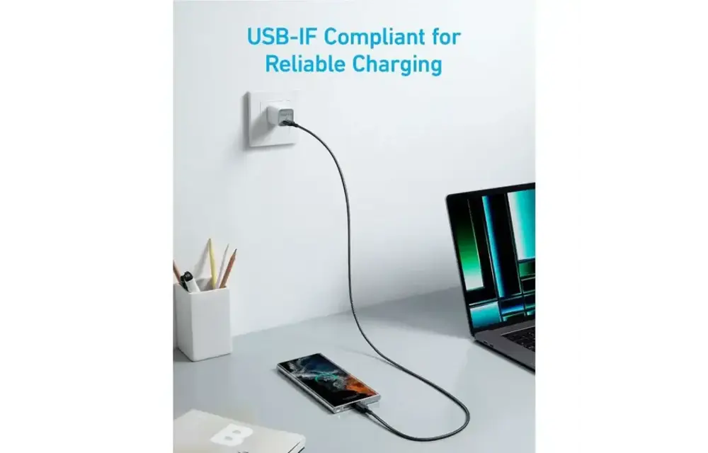 Anker Durable Braided Nylon USB-C Cable 60W 3ft/0.9m - Black