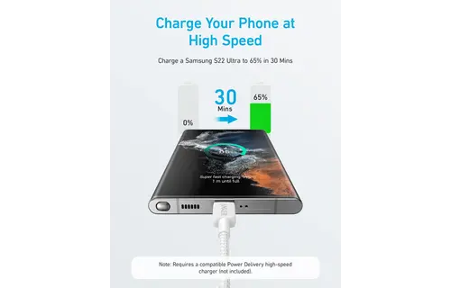 Anker Durable Braided Nylon USB-C Cable 60W 3ft/0.9m  - White