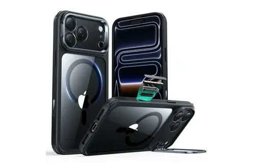 ESR Classic Hybrid MagSafe Case Camera Control, Stash Stand For iPhone 17 Pro - Clear Black