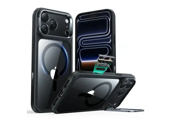 ESR Classic Hybrid MagSafe Case Camera Control, Stash Stand For iPhone 17 Pro - Clear Black