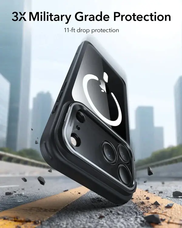 ESR Classic Hybrid MagSafe Case Camera Control, Stash Stand For iPhone 17 Pro - Clear Black