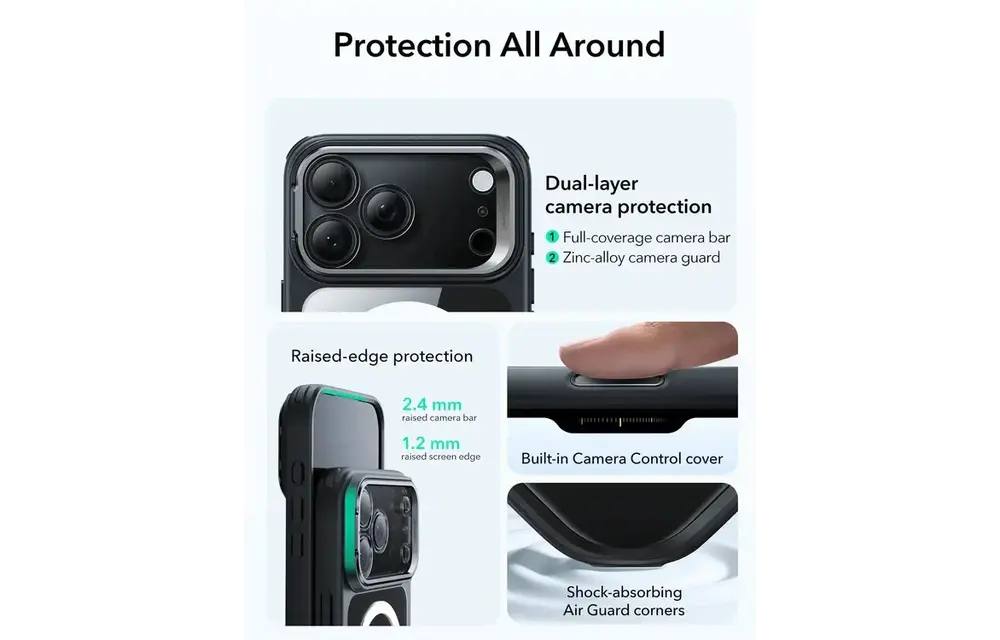 ESR Classic Hybrid MagSafe Case Camera Control, Stash Stand For iPhone 17 Pro - Clear Black