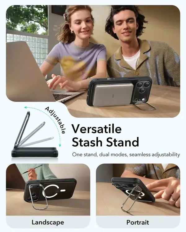 ESR Classic Hybrid MagSafe Case Camera Control, Stash Stand For iPhone 17 Pro - Clear Black