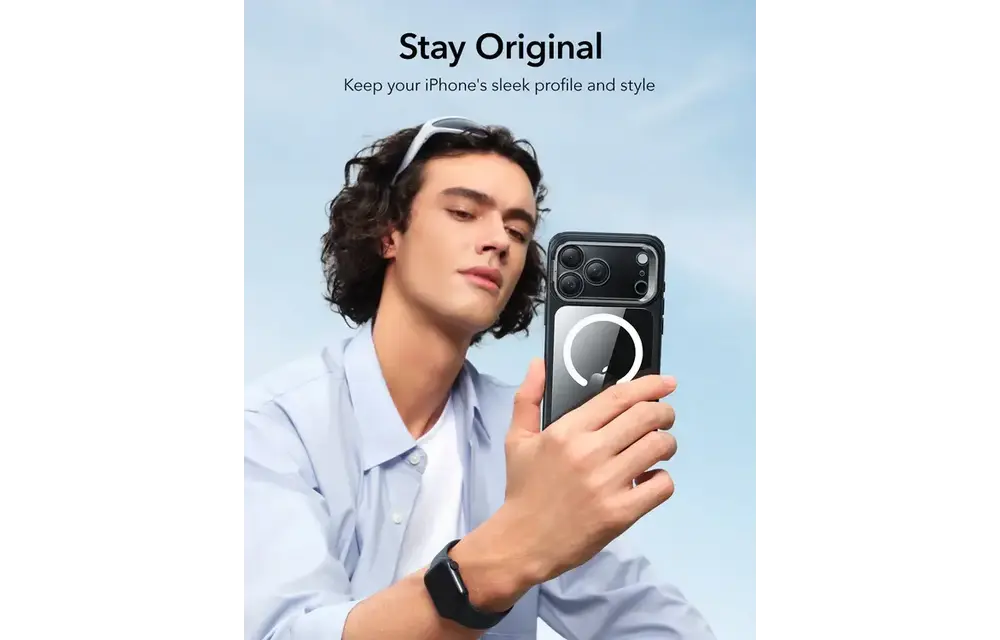 ESR Classic Hybrid MagSafe Case Camera Control, Stash Stand For iPhone 17 Pro - Clear Black