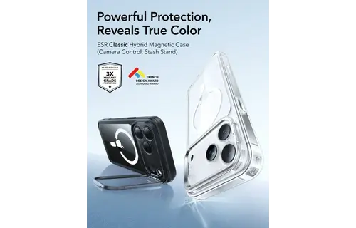 ESR Classic Hybrid MagSafe case Camera Control, Stash Stand For iPhone 17 Pro Max - Clear Black