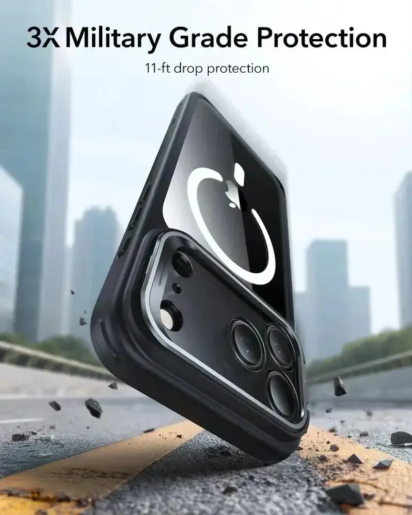 ESR Classic Hybrid MagSafe case Camera Control, Stash Stand For iPhone 17 Pro Max - Clear Black