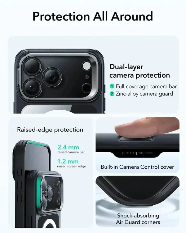 ESR Classic Hybrid MagSafe case Camera Control, Stash Stand For iPhone 17 Pro Max - Clear Black