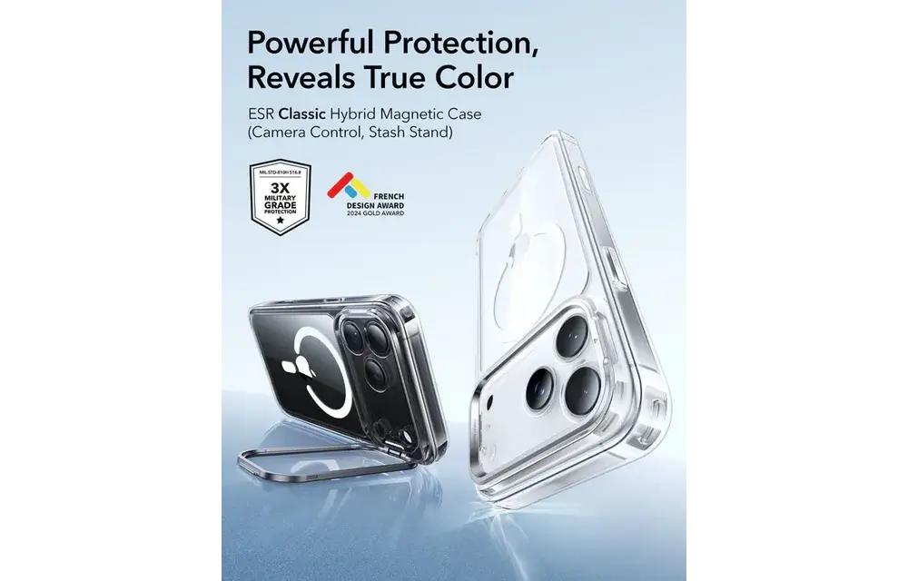 ESR Classic Hybrid MagSafe Case Camera Control, Stash Stand For iPhone 17 Pro Max - Clear