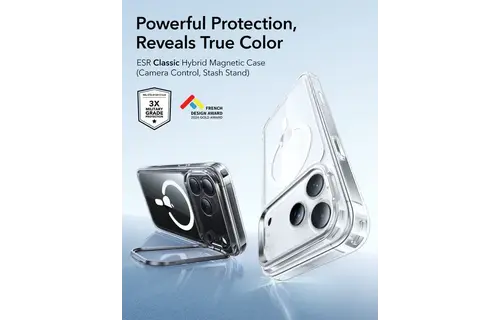 ESR Classic Hybrid MagSafe Case Camera Control, Stash Stand For iPhone 17 Pro Max - Clear