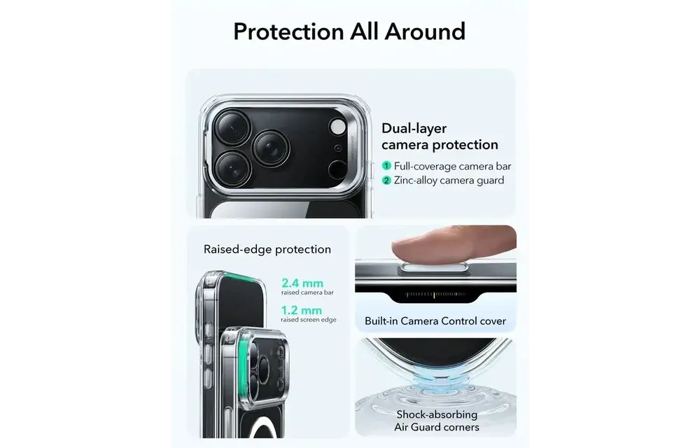 ESR Classic Hybrid MagSafe Case Camera Control, Stash Stand For iPhone 17 Pro Max - Clear