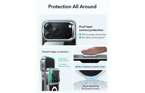 ESR Classic Hybrid MagSafe Case Camera Control, Stash Stand For iPhone 17 Pro Max - Clear