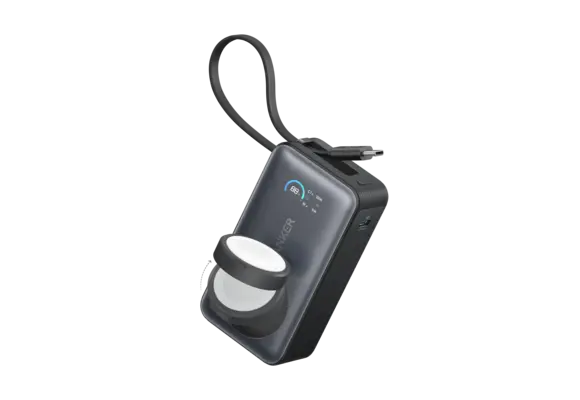 Anker MagGo Power Bank 10K, 35W, with Built-In Apple Watch Charger and USB-C Cable 10,000mAh - Black