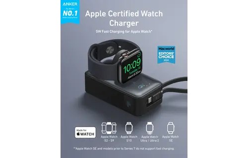 Anker MagGo Power Bank 10K, 35W, with Built-In Apple Watch Charger and USB-C Cable 10,000mAh - Black