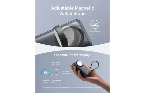 Anker MagGo Power Bank 10K, 35W, with Built-In Apple Watch Charger and USB-C Cable 10,000mAh - Black