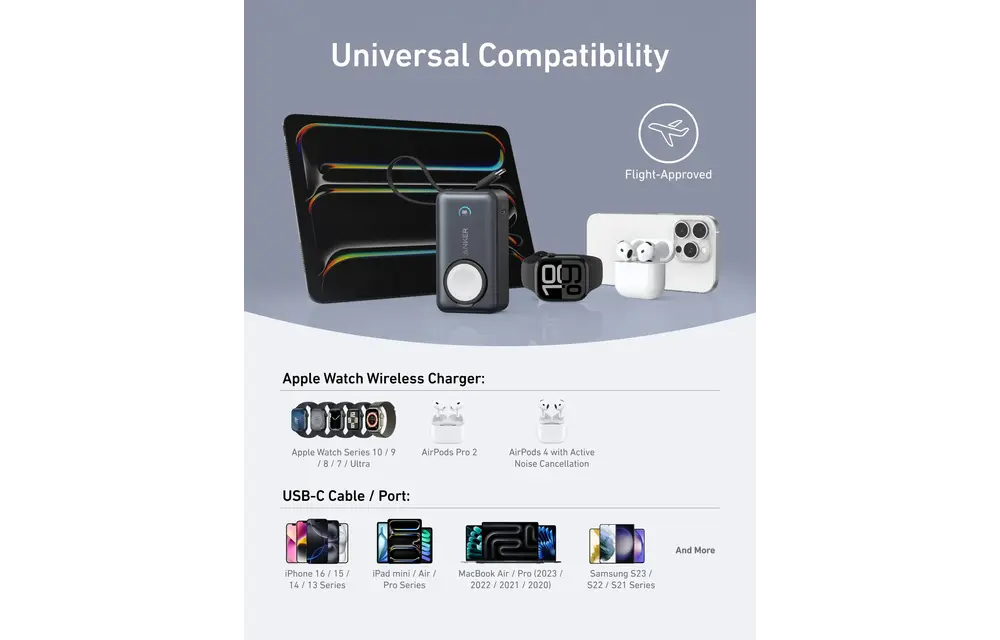 Anker MagGo Power Bank 10K, 35W, with Built-In Apple Watch Charger and USB-C Cable 10,000mAh - Black