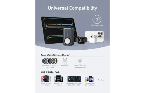 Anker MagGo Power Bank 10K, 35W, with Built-In Apple Watch Charger and USB-C Cable 10,000mAh - Black