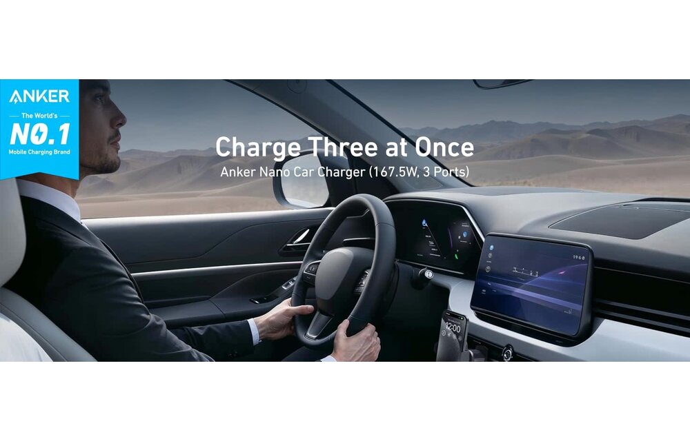 Anker Nano Car Charger 3 Ports 167.5W with USB-C Cable 3.3ft/1m