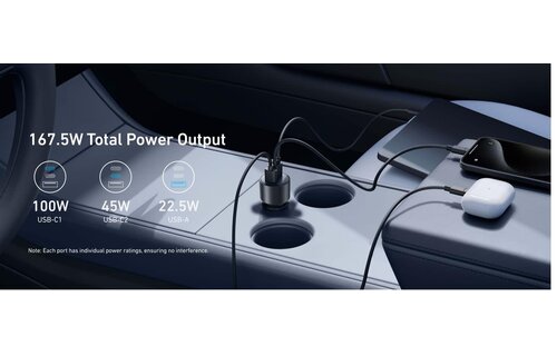 Anker Nano Car Charger 3 Ports 167.5W with USB-C Cable 3.3ft/1m