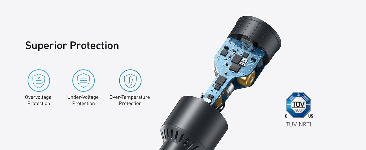 Anker Nano Car Charger 3 Ports 167.5W with USB-C Cable 3.3ft/1m