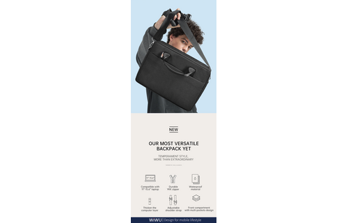 WiWU Minimalist Water-Resistant with Shoulder Strap Carry Bag for Laptop and MacBook 15"/16" - Black