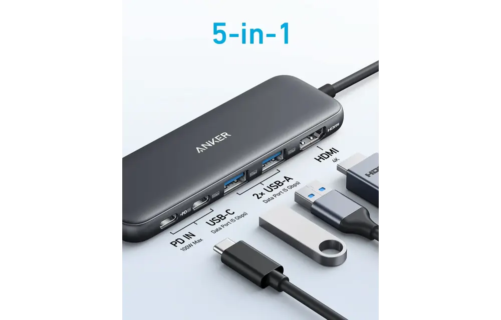 Anker 5-in-1 USB-C Hub 4K HDMI 100W  - Black