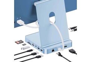 PULWTOP USB-C Hub 11-in-1 Docking Station For Apple iMac 24" M1/M3/M4 Ethernet Port 4K HDMI Support M.2 SSD - Blue