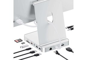 PULWTOP USB-C Hub 11-in-1 Docking Station For Apple iMac 24" M1/M3/M4 Ethernet Port 4K HDMI Support M.2 SSD - Silver