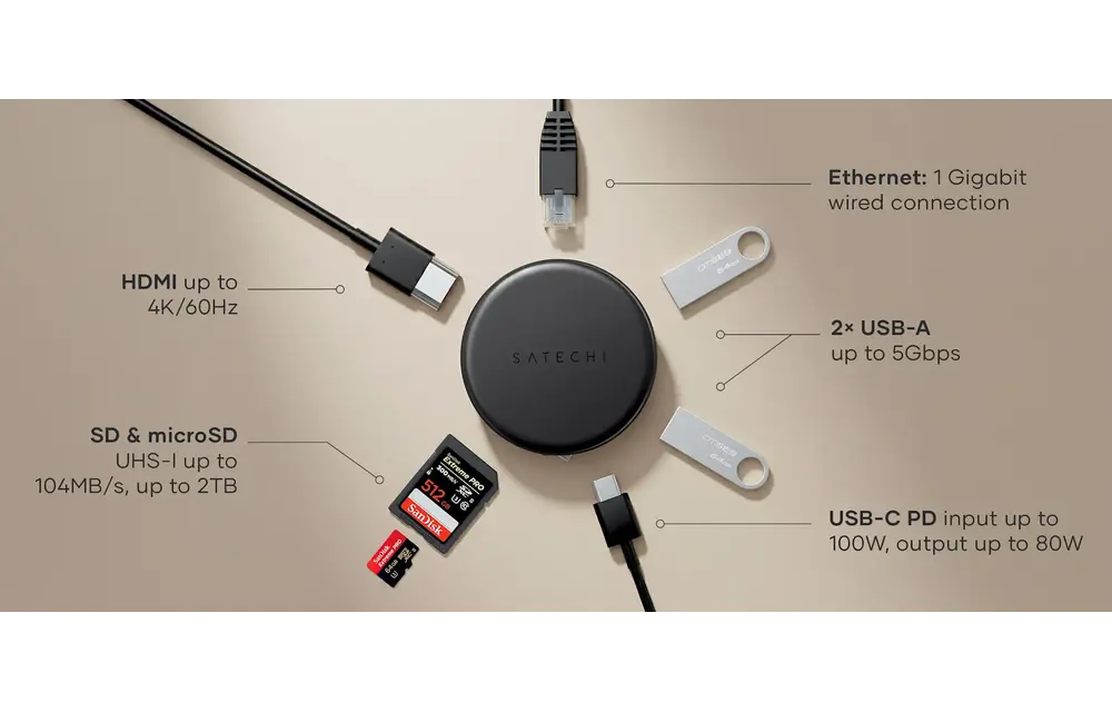 Satechi OntheGo 7-in-1 Multiport Adapter PD 100W - Space Black