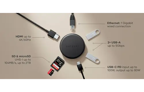 Satechi OntheGo 7-in-1 Multiport Adapter PD 100W - Space Black