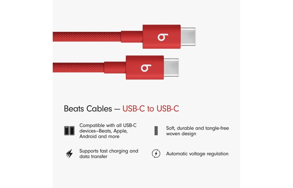 Beats USB-C to USB-C Woven Cable 1.5 m / 5 ft – Rapid Red