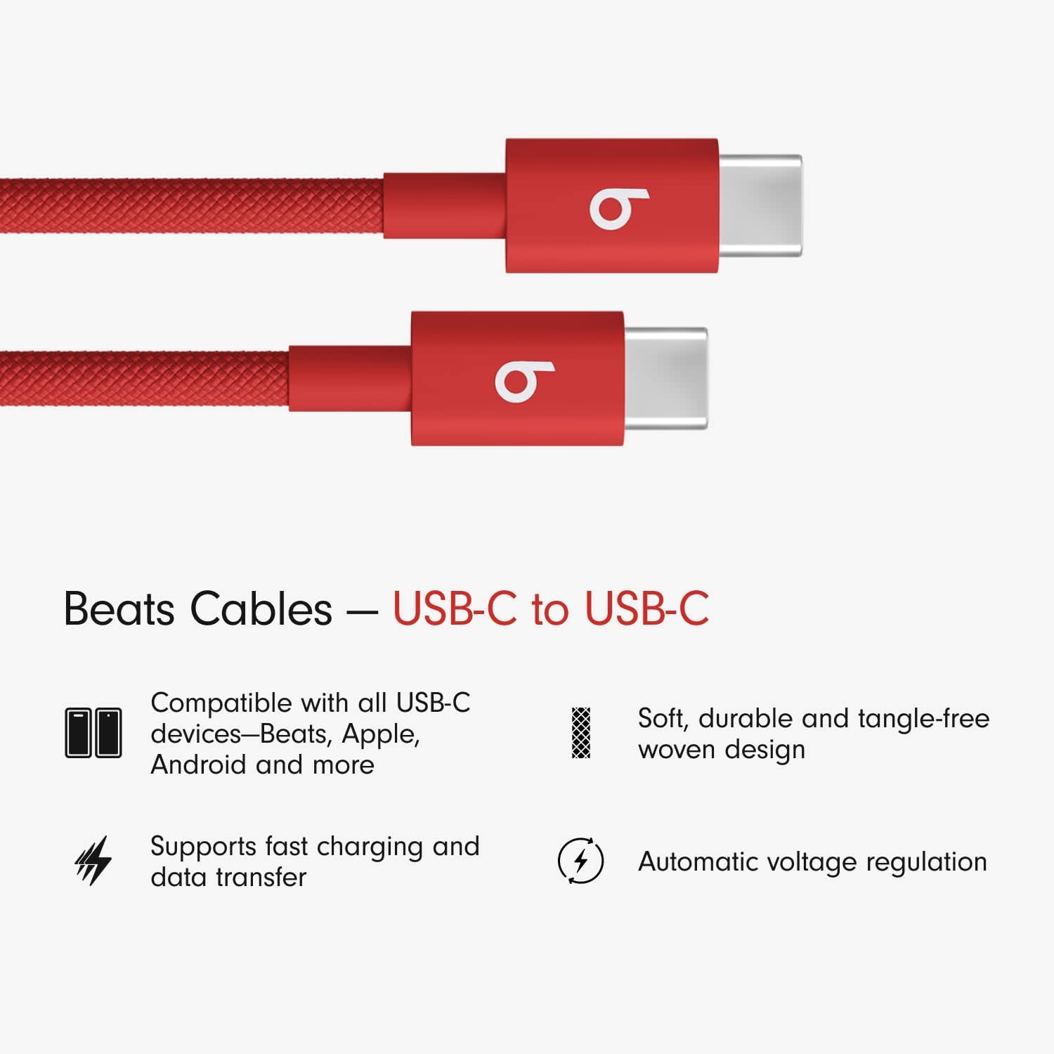 Beats USB-C to USB-C Woven Cable 1.5 m / 5 ft – Rapid Red