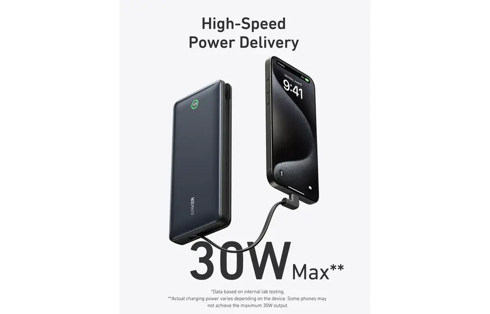 Anker Nano Power Bank 20000mah 30W Built-In USB-C Cable - Black