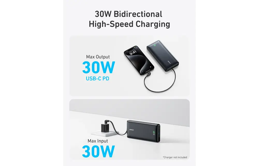 Anker Nano Power Bank 20000mah 30W Built-In USB-C Cable - Black