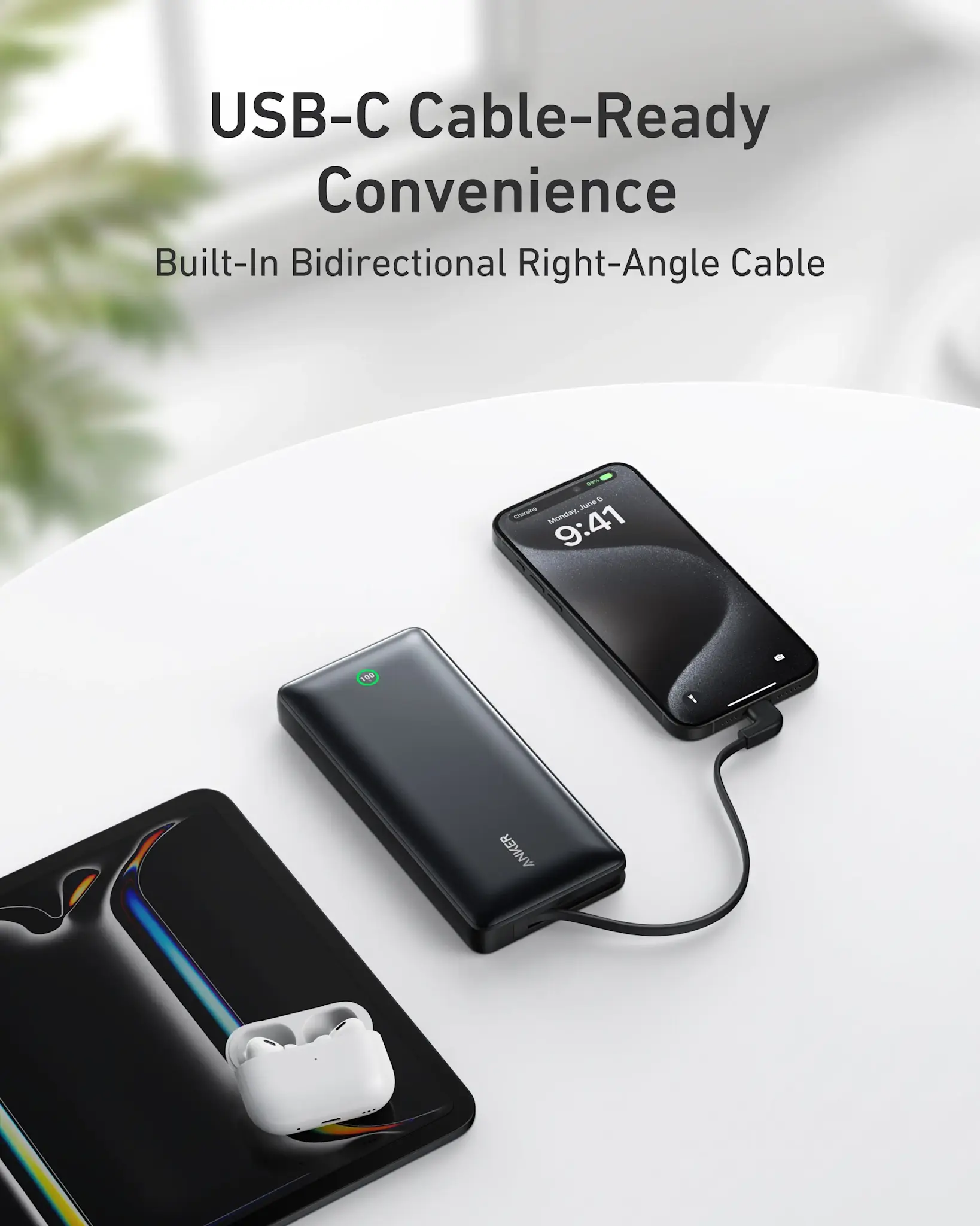 Anker Nano Power Bank 20000mah 30W Built-In USB-C Cable - Black