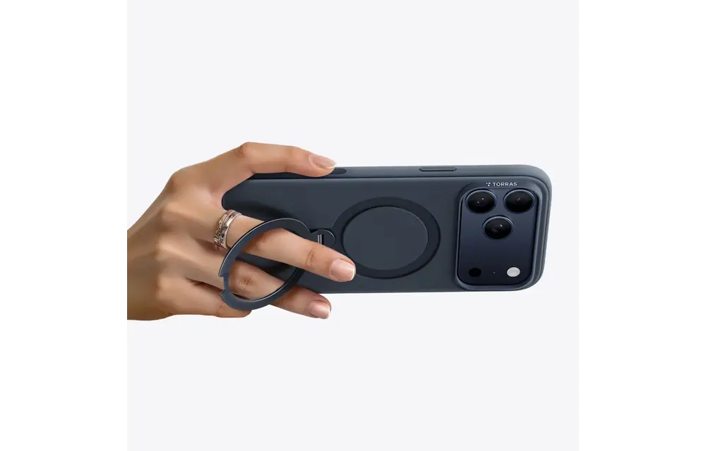 TORRAS Ostand Spin Silicone Case for Apple iPhone 17 Pro - Midnight Blue