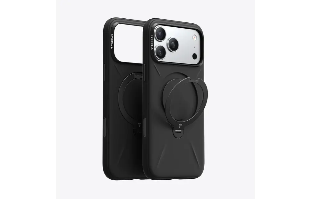 TORRAS Ostand Spin Silicone Case for Apple iPhone 17 Pro - Obsidian Black