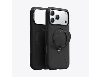 TORRAS Ostand Spin Silicone Case for Apple iPhone 17 Pro - Obsidian Black