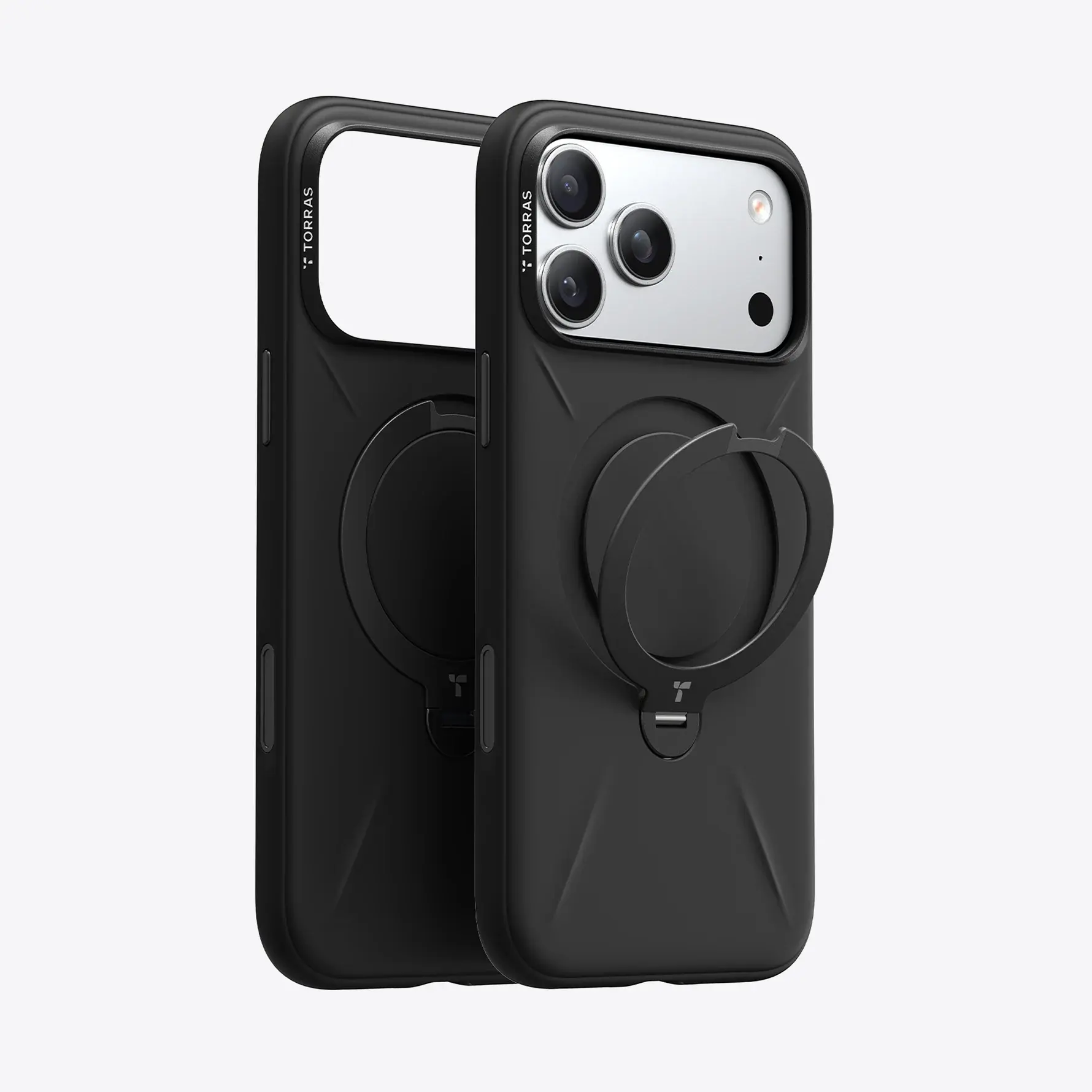 TORRAS Ostand Spin Silicone Case for Apple iPhone 17 Pro - Obsidian Black