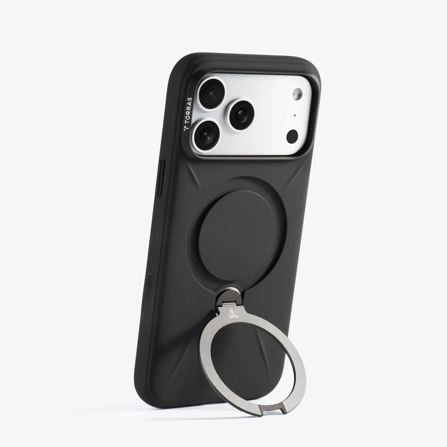 TORRAS Ostand Spin Silicone Case for Apple iPhone 17 Pro - Obsidian Black
