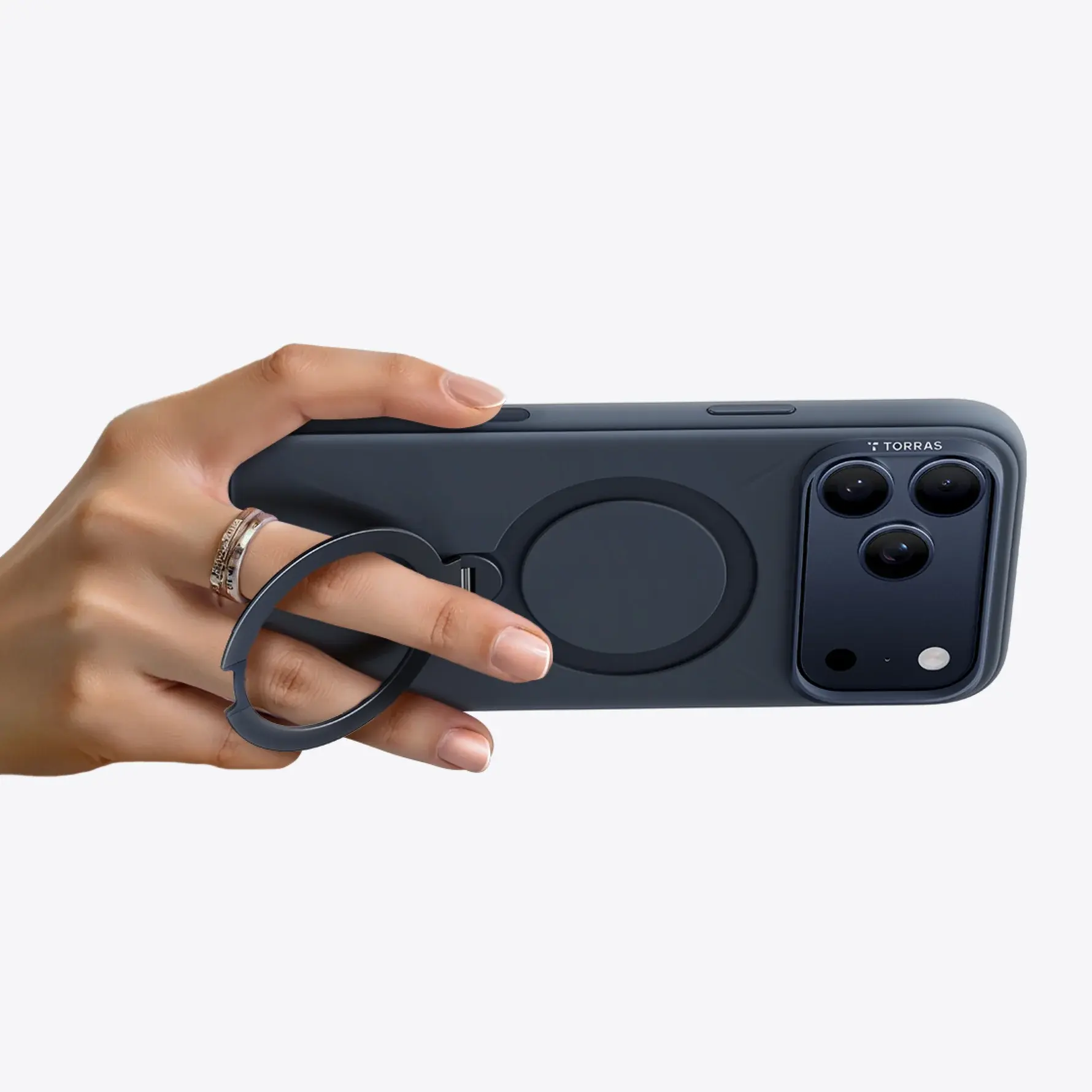 TORRAS Ostand Spin Silicone Case for Apple iPhone 17 Pro Max - Midnight Blue