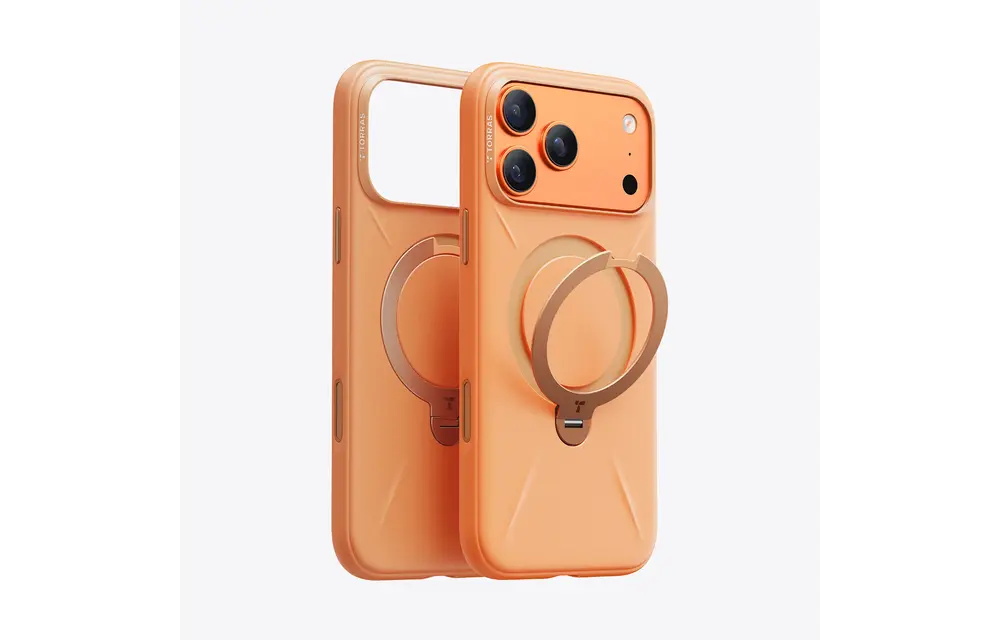 TORRAS Ostand Spin Silicone Case for Apple iPhone 17 Pro - Tangerine