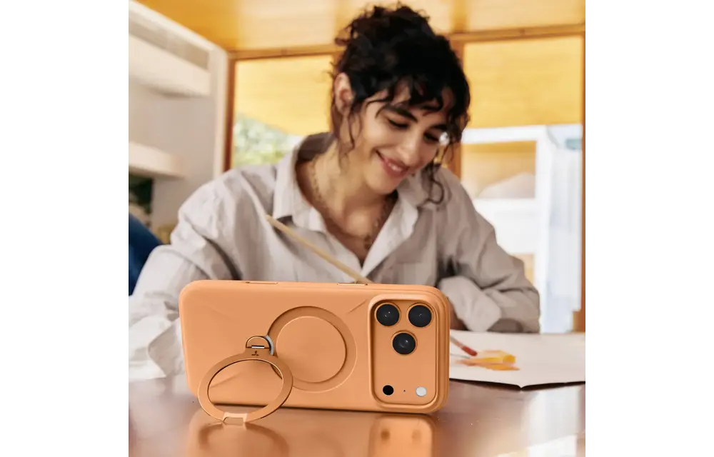 TORRAS Ostand Spin Silicone Case for Apple iPhone 17 Pro - Tangerine