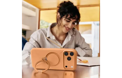 TORRAS Ostand Spin Silicone Case for Apple iPhone 17 Pro - Tangerine