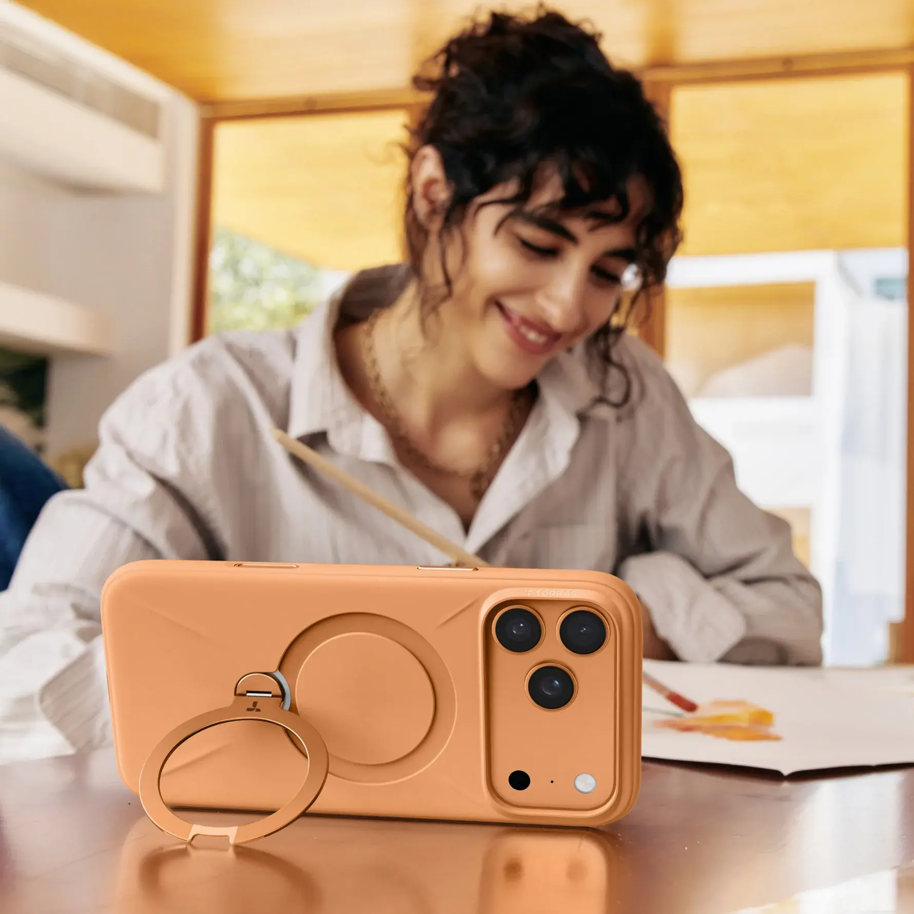 TORRAS Ostand Spin Silicone Case for Apple iPhone 17 Pro - Tangerine