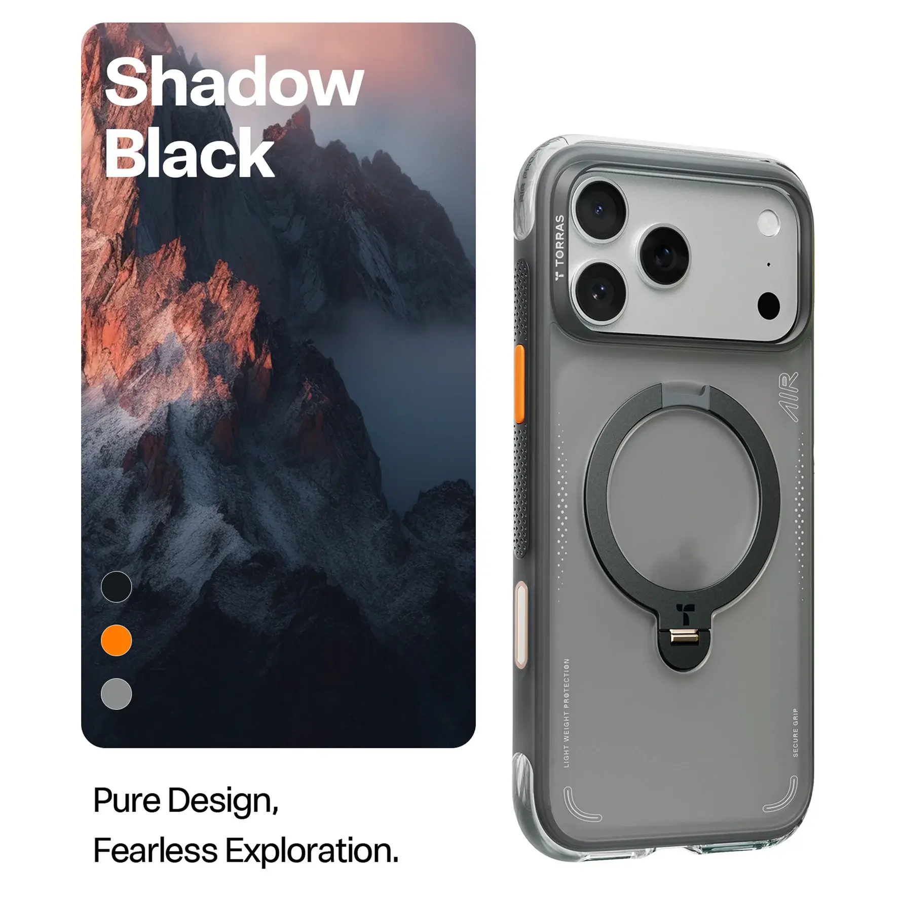 TORRAS Ostand Spin Air Series Case for Apple iPhone 17 Pro Max - Shadow Black