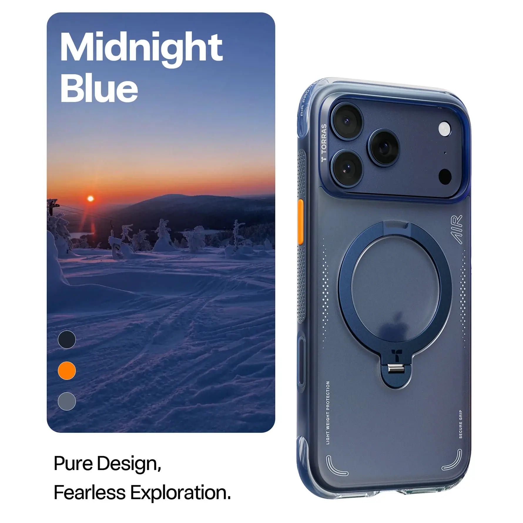 TORRAS Ostand Spin Air Series Case for Apple iPhone 17 Pro - Midnight Blue